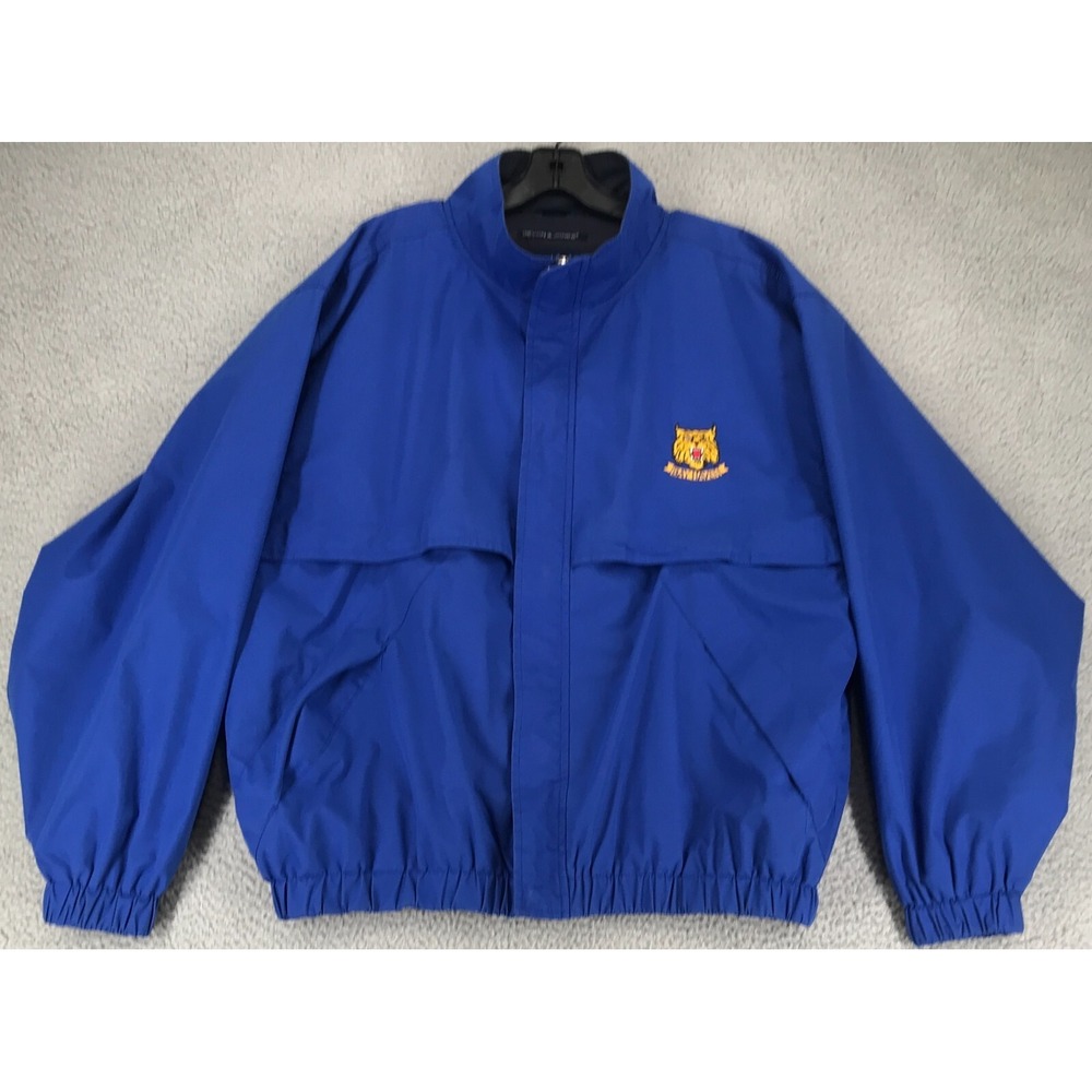 Devon & Jones Windbreaker Jacket Size L Mock Neck Pockets Full Zip Blue